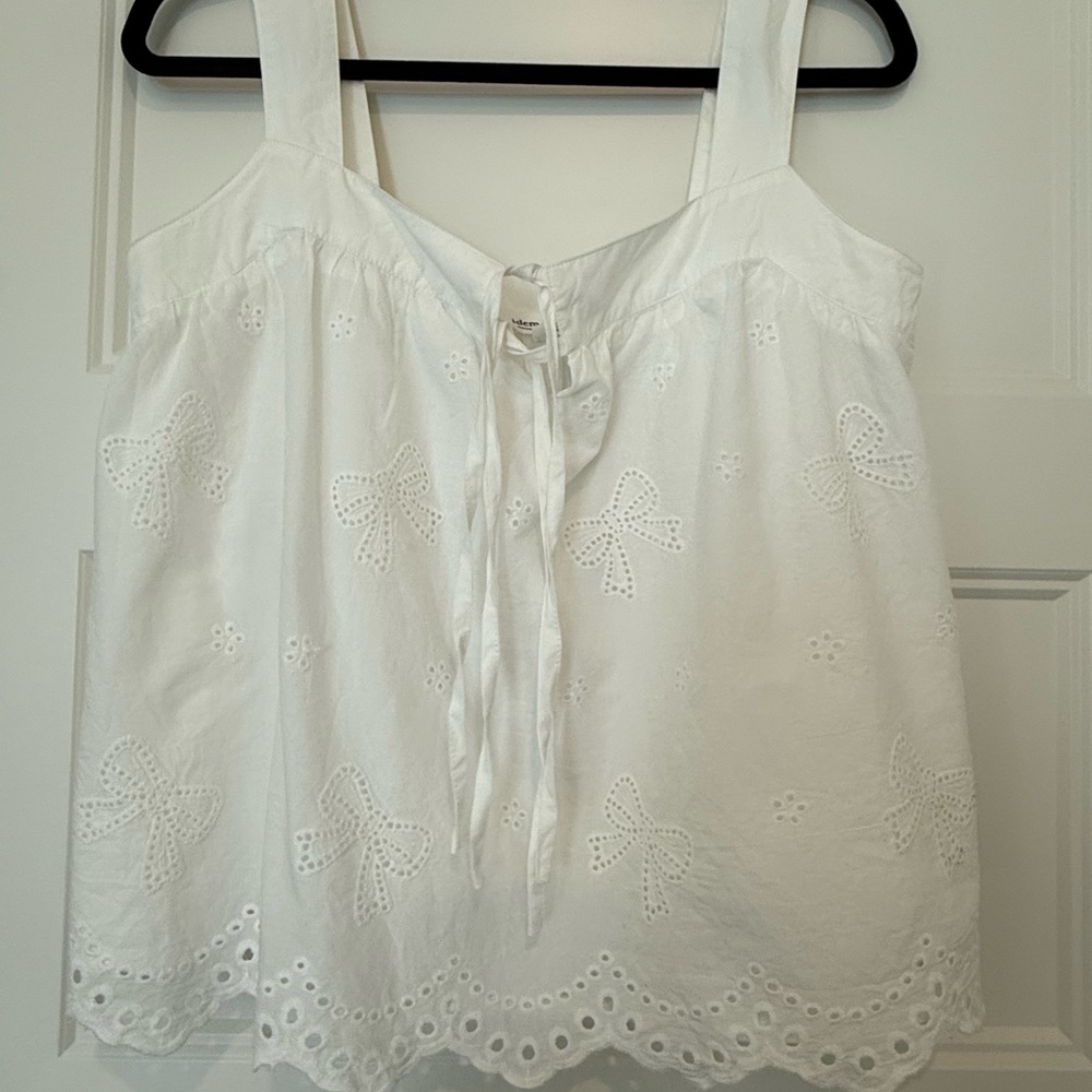 White Eyelet Bow-Detail Cotton Tank Top